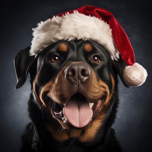 Photo cute puppy wearing santa's hat