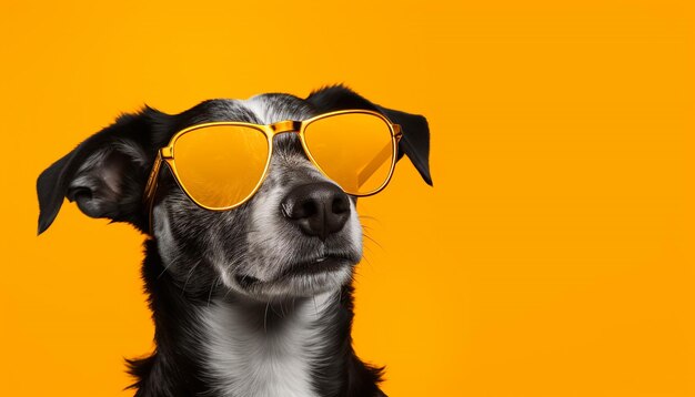 Cute puppy wearing sunglasses looking at camera purebred and adorable generated by artificial intelligence