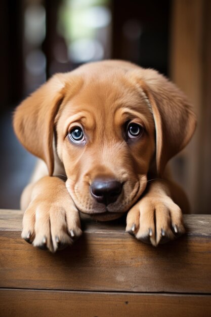Photo cute puppy with big brown eyes