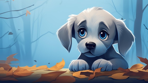 Cute puppy with blue eyes sitting amidst autumn leaves Blue Monday most depressing day