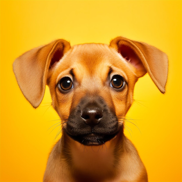 Cute puppy on yellow background ai generated