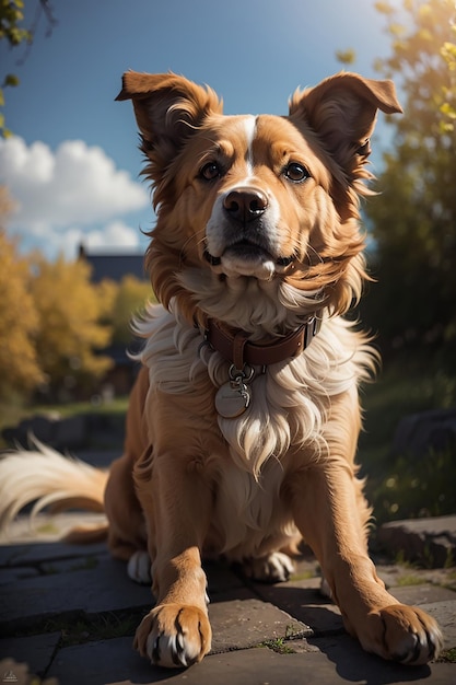 Cute purebred puppy playing outdoors in summer sunlight