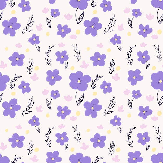 Cute purple flowers seamless pattern