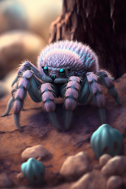 Cute purple spider over tree created using generative ai technology