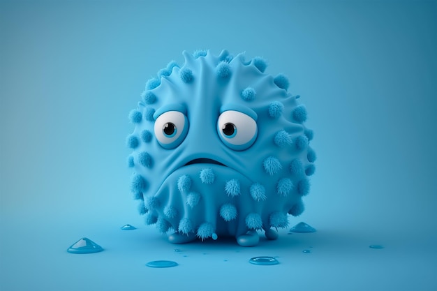 A Cute and Quirky blue 3D Virus looking nervous