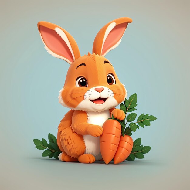 Cute rabbit bite carrot cartoon vector icon illustration animal nature icon concept isolated flat