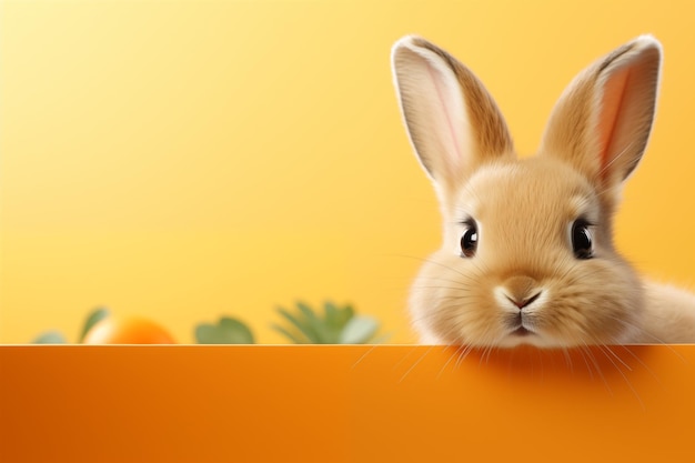 cute rabbit on blurred soft orange and white color background for cute and relax design