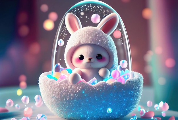 컨테이너에 있는 귀여운 토끼 토끼 마법의 판타지 개념 Generative AI