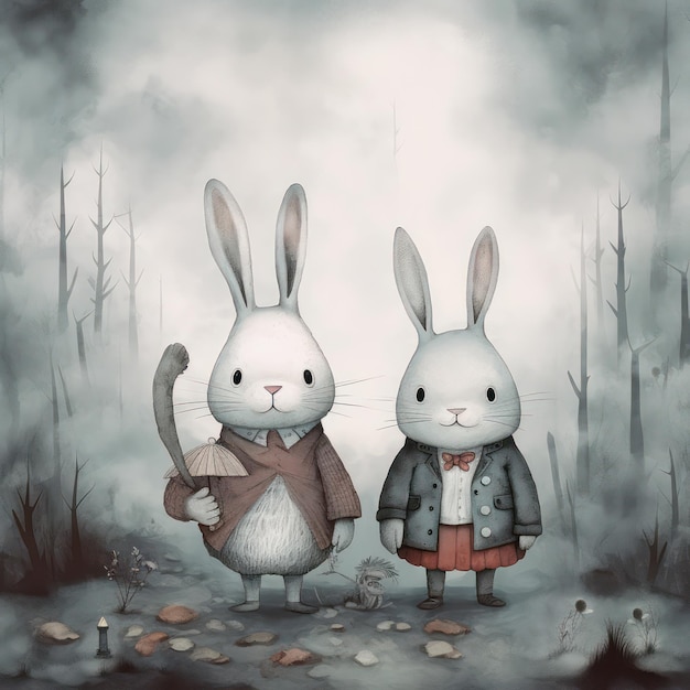 Cute Rabbit Childrens Book Illustration Generative AI