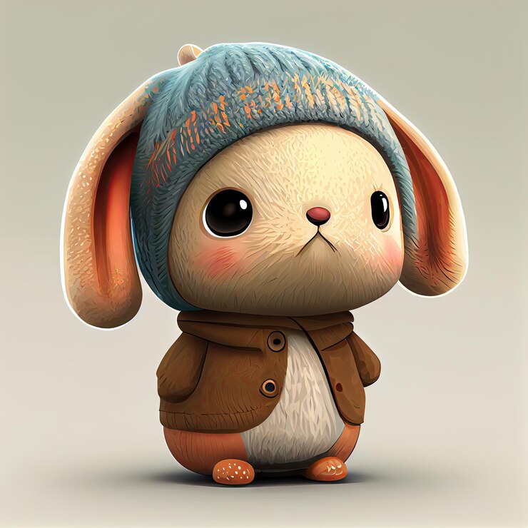 Photo cute rabbit comic wearing a beanie with sweater and hut