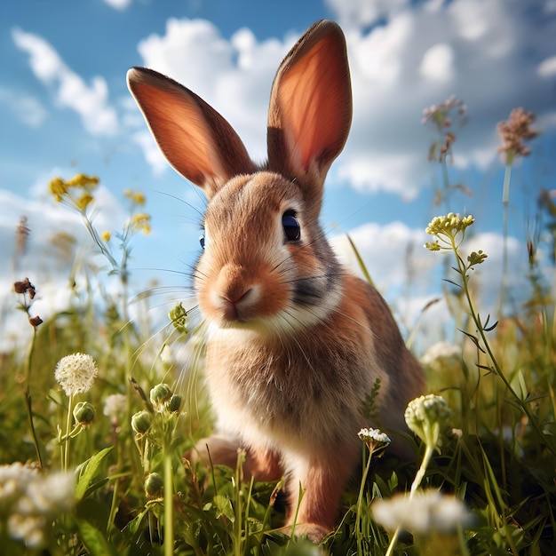 Cute rabbit in field