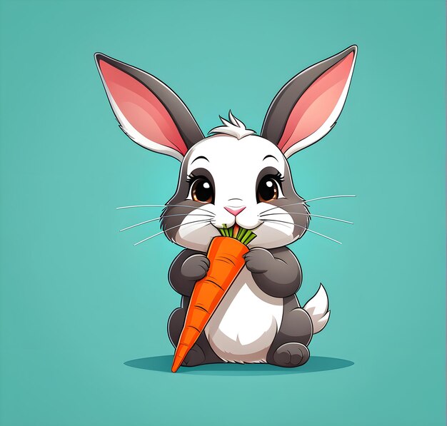 Photo cute rabbit fishing carrot cartoon vector icon illustration animal nature icon concept isolated