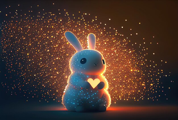 Cute rabbit holding glowing heart Generative AI