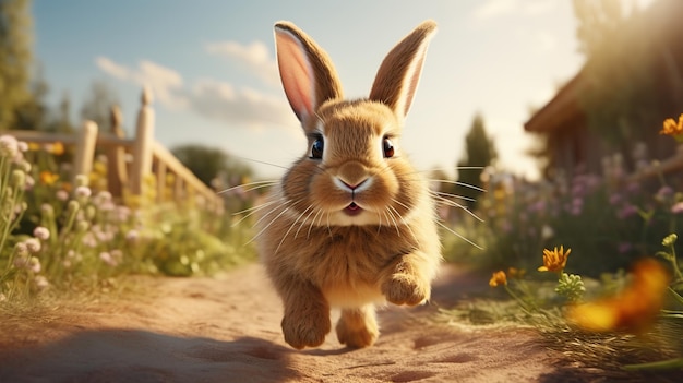 cute rabbit is running