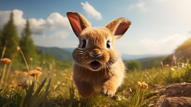 cute rabbit is running