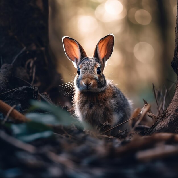 Photo a cute rabbit in its habitat