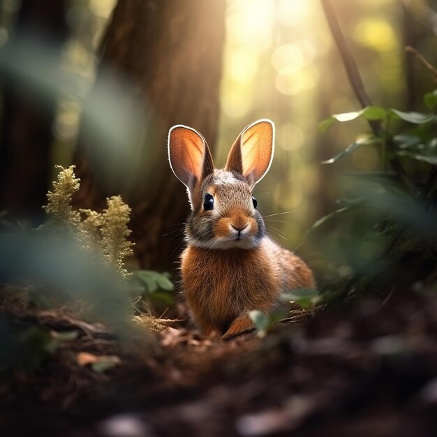 Photo a cute rabbit in its habitat