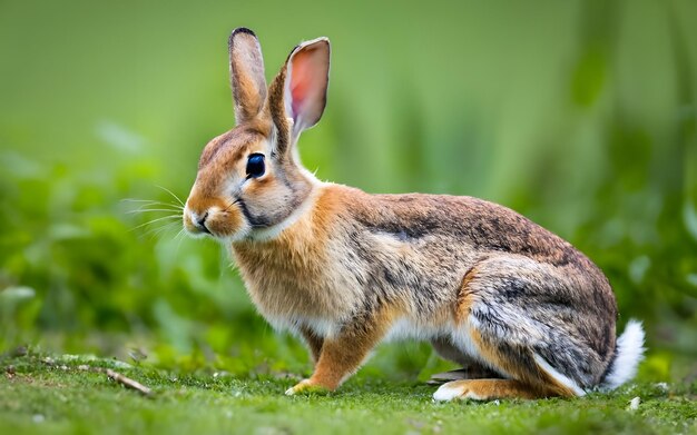 写真 草で遊ぶかわいいウサギ