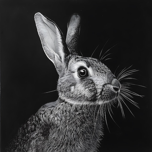 Photo cute rabbit portrait in the style of isolated on a black background high resolution photography