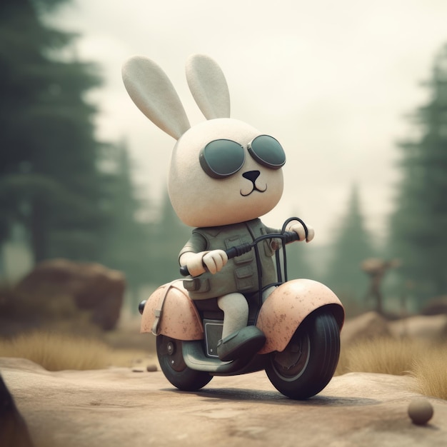 Cute Rabbit Riding A Motorcycle