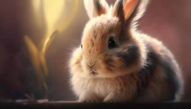 Cute rabbit soft warm lighting background blur