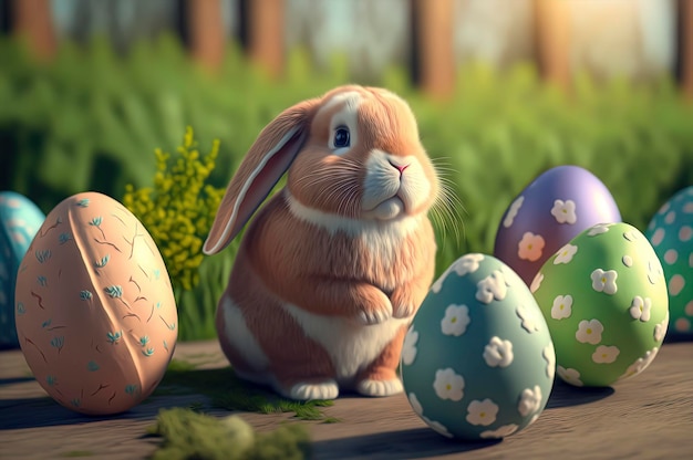 Cute Rabbit with big easter eggs