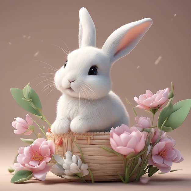 당근을 넣은 귀여운 토끼 3D 만화 애니메이션