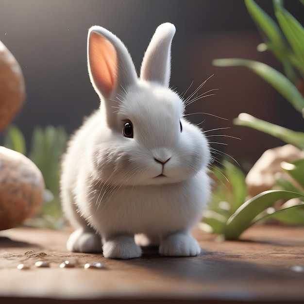 Милый кролик с морковкой в 3D-анимации