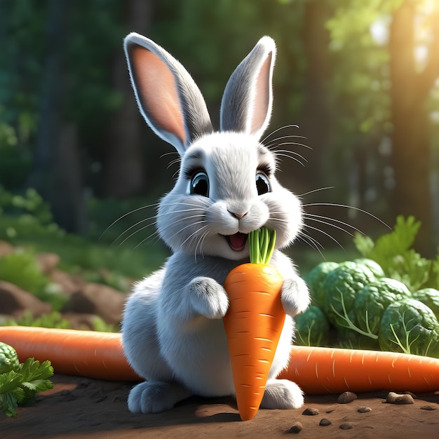 Cute rabbit with carrot 3D cartoon animation