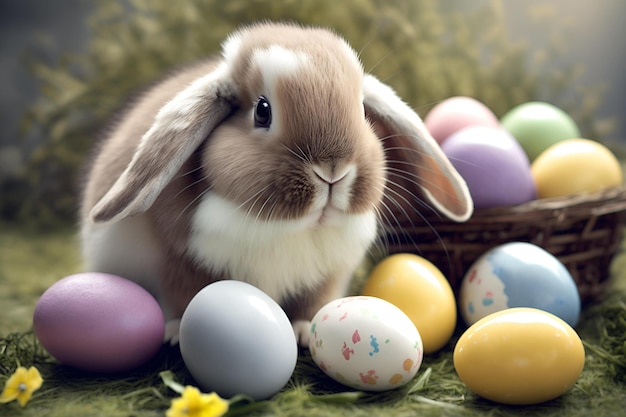 Cute rabbit with Easter Eggs