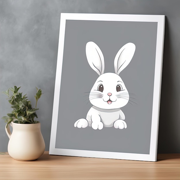 cute rabbit with frame 3 d renderingcute white rabbit in the frame on the gray background easter g