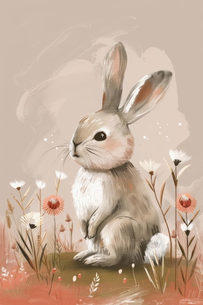 cute rabbit with nature background children illustration