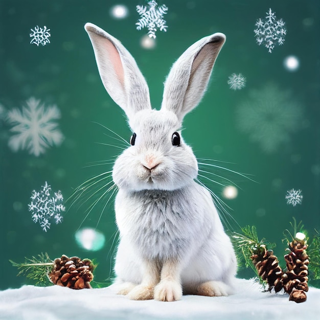 Cute rabbit with snowflakes Merry Christmas XMas illustration