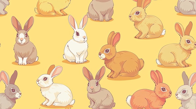 Cute Rabbits 壁紙 カラフルなパステルカートゥーンスタイルのデザイン バナーポスターの壁紙背景