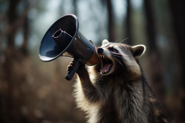 Photo cute raccoon megaphone generate ai