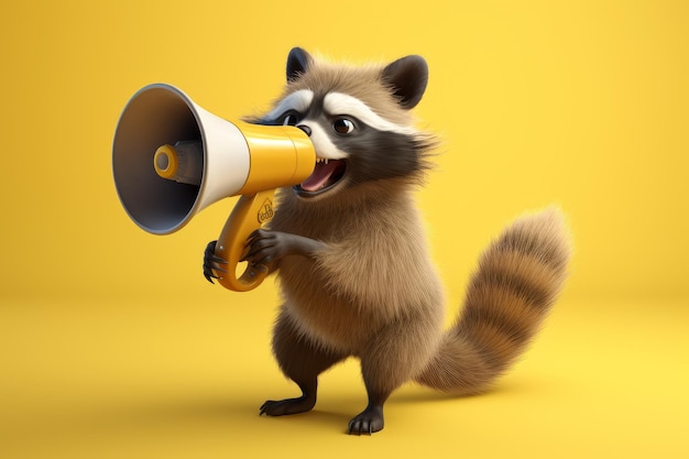 Photo cute raccoon megaphone promotion generate ai