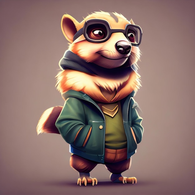 Cute raccoon porcupine hedgehog character with aesthetic streetwear clothes outfit