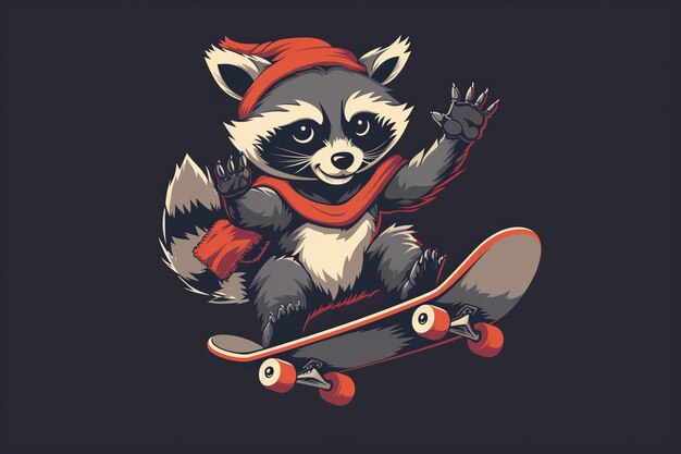 Cute_Raccoon_Skateboard (かわいいラッコーン・スケートボード)