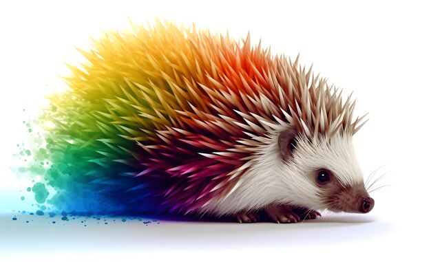 Cute rainbow colored hedgehog AI generated