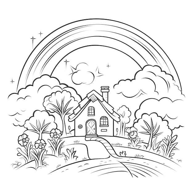 Cute rainbow coloring page printable for children and kids Image only