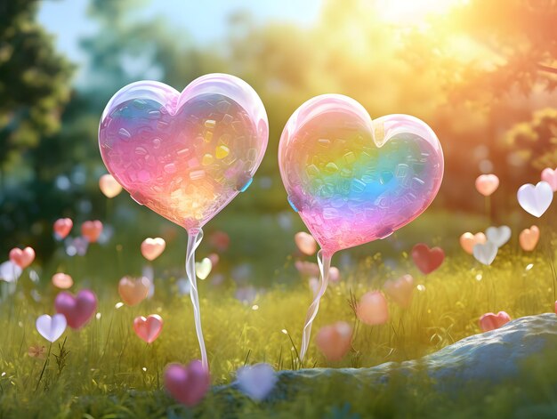 写真 妖精の風景の可愛い虹の心 愛の背景デザイン