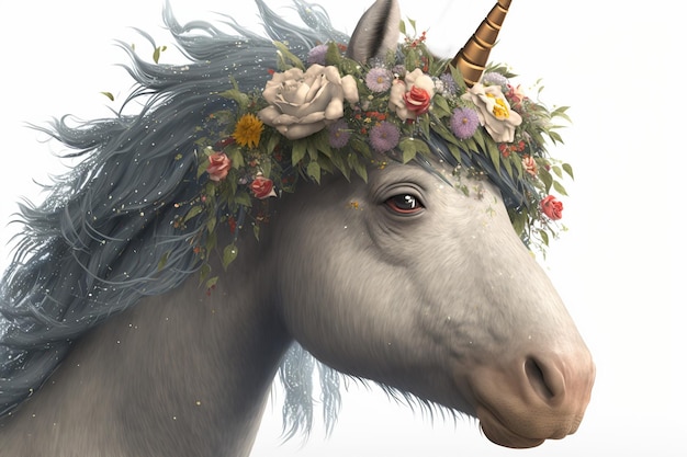 cute rainbow pegasus unicorn,with a flower crown and Rainbow colors Hair ,Generative ai