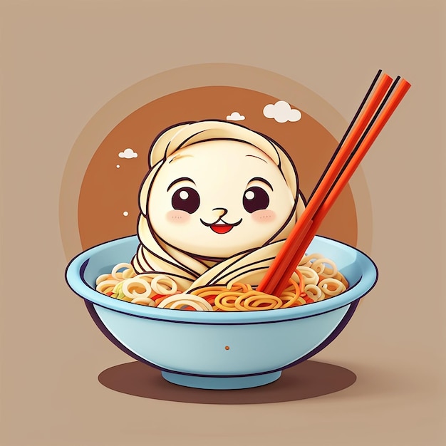 Photo cute ramen noodle cartoon vector icon illustration food noodle icon concept isolated premium vector flat cartoon style