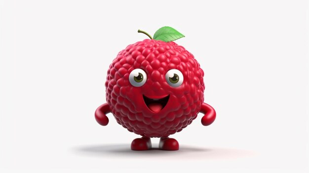 Cute Raspberry 3D character with white backgroundGenerative AI