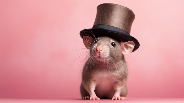 Cute rat Wearing a hat posing in studio