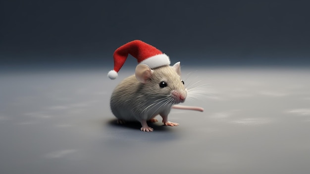 Photo cute rat wearing red cap