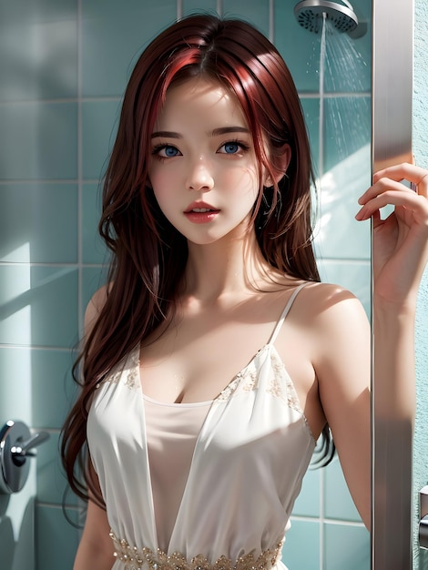 Cute Red Hair Woman In Shower AI Generative