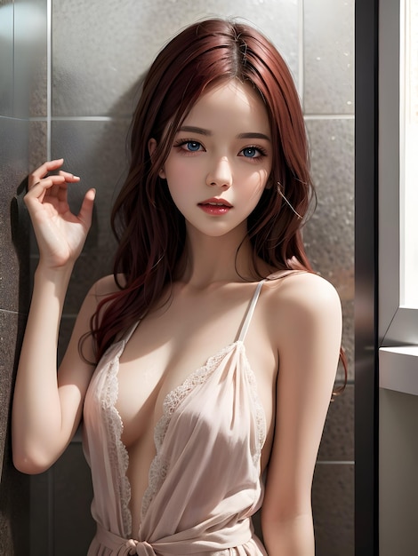 Cute Red Hair Woman In Shower AI Generative