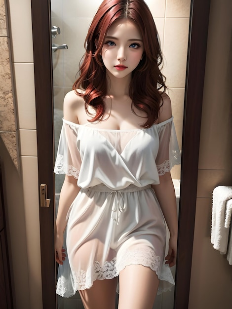Cute Red Hair Woman In Shower AI Generative