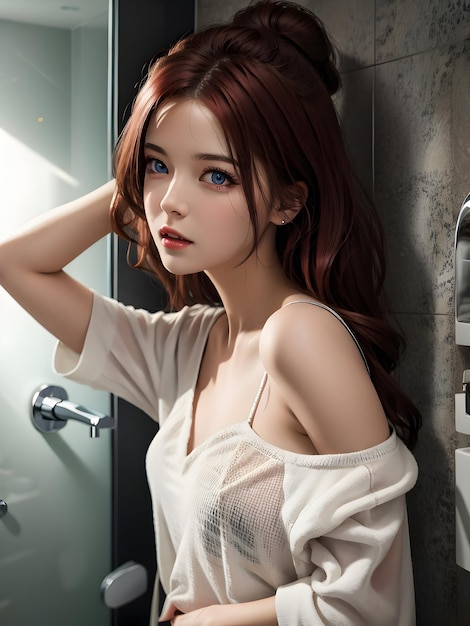 Cute Red Hair Woman In Shower AI Generative